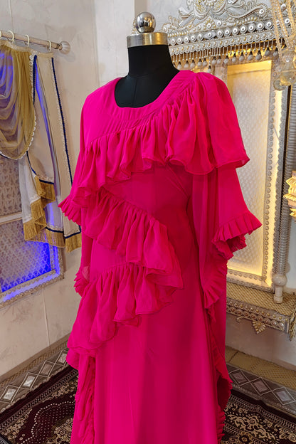 Pink Dubai Luxury Maxi Gown Evening Partywear Kaftan