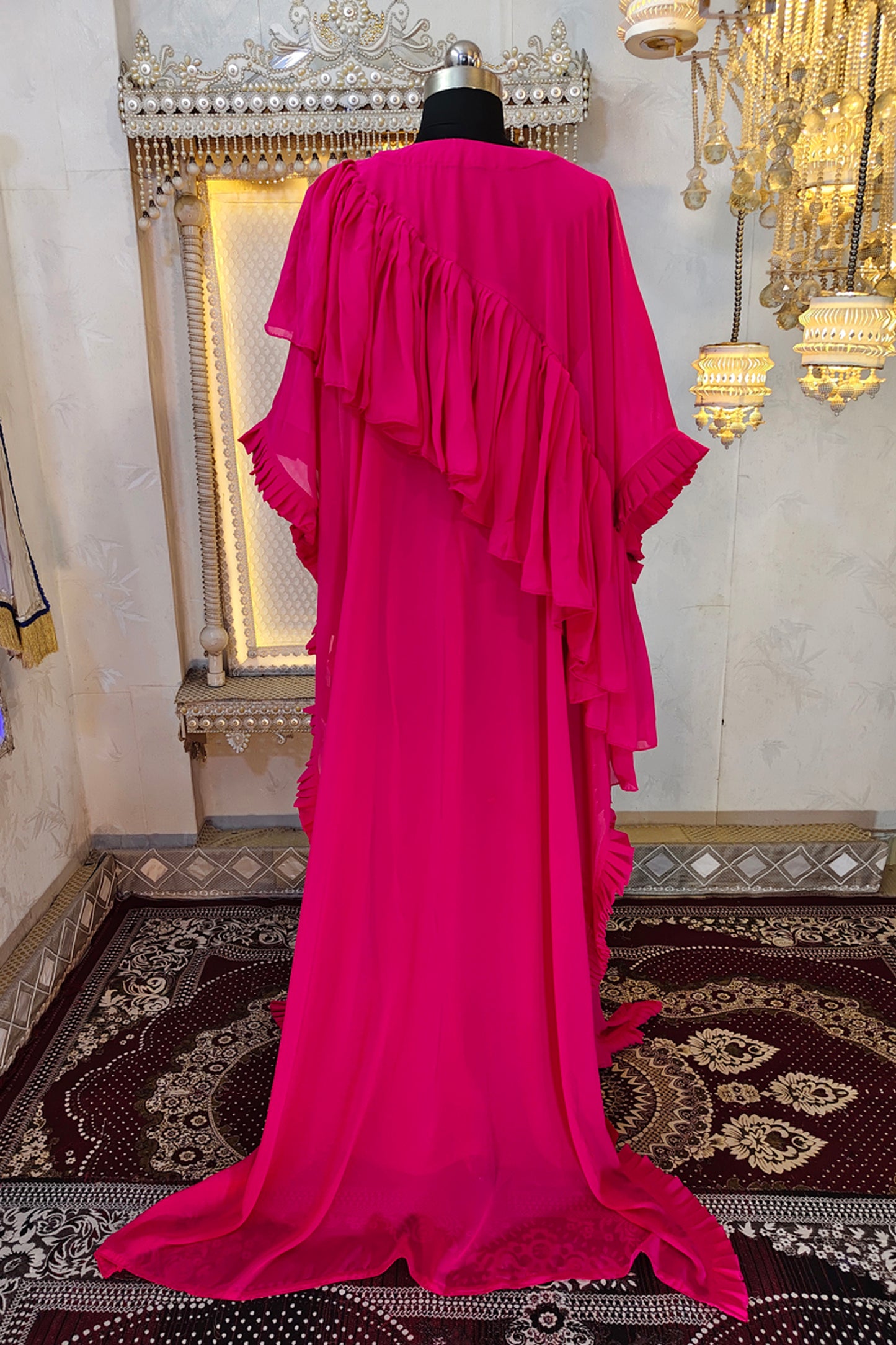Pink Dubai Luxury Maxi Gown Evening Partywear Kaftan