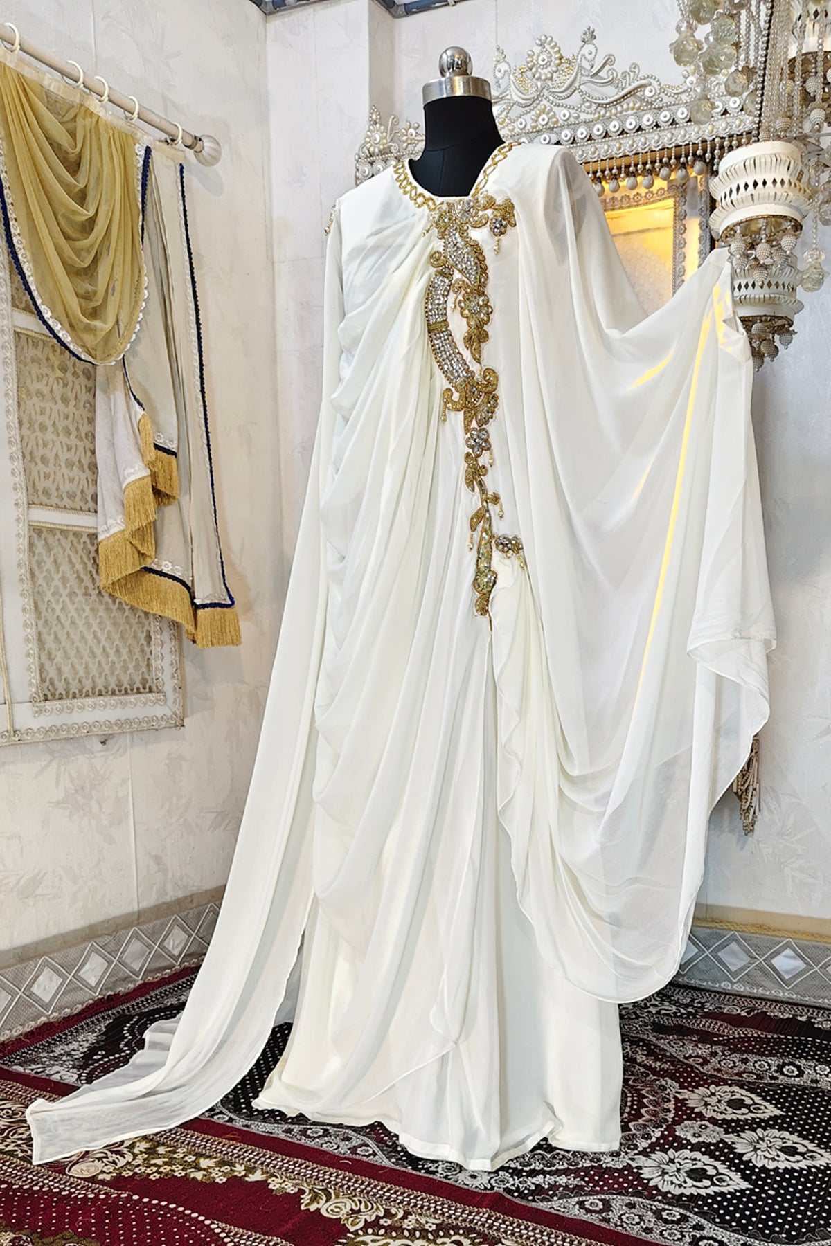 Off White and Gold Wedding Kaftan Takchita Kaftan