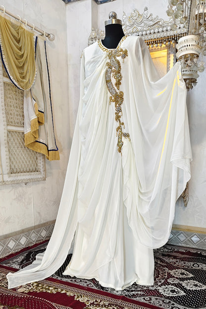 Off White and Gold Wedding Kaftan Takchita Kaftan