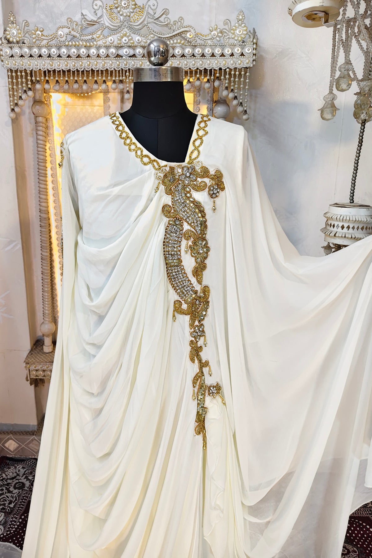 Off White and Gold Wedding Kaftan Takchita Kaftan