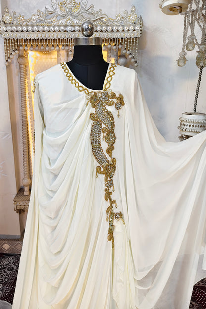 Off White and Gold Wedding Kaftan Takchita Kaftan