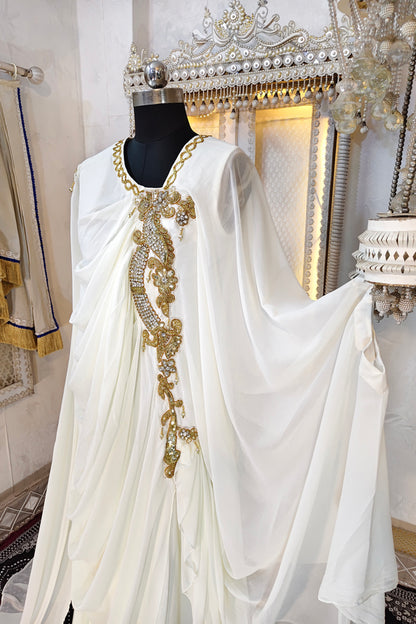 Off White and Gold Wedding Kaftan Takchita Kaftan