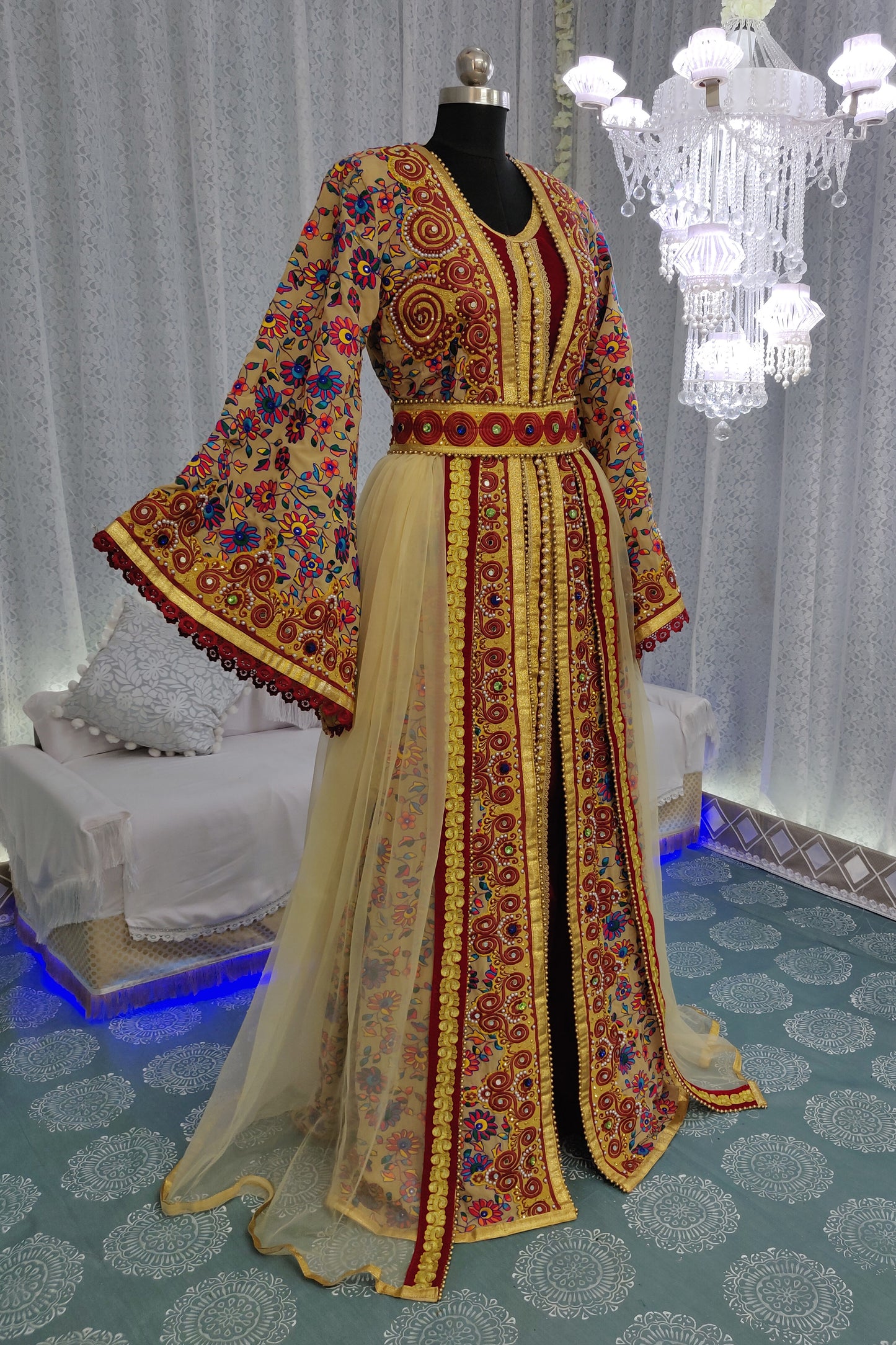 Beige and Maroon Color Moroccan African Caftan