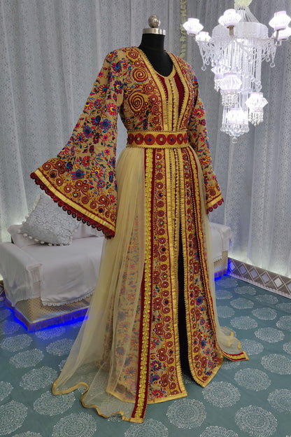 Beige and Maroon Color Moroccan African Caftan