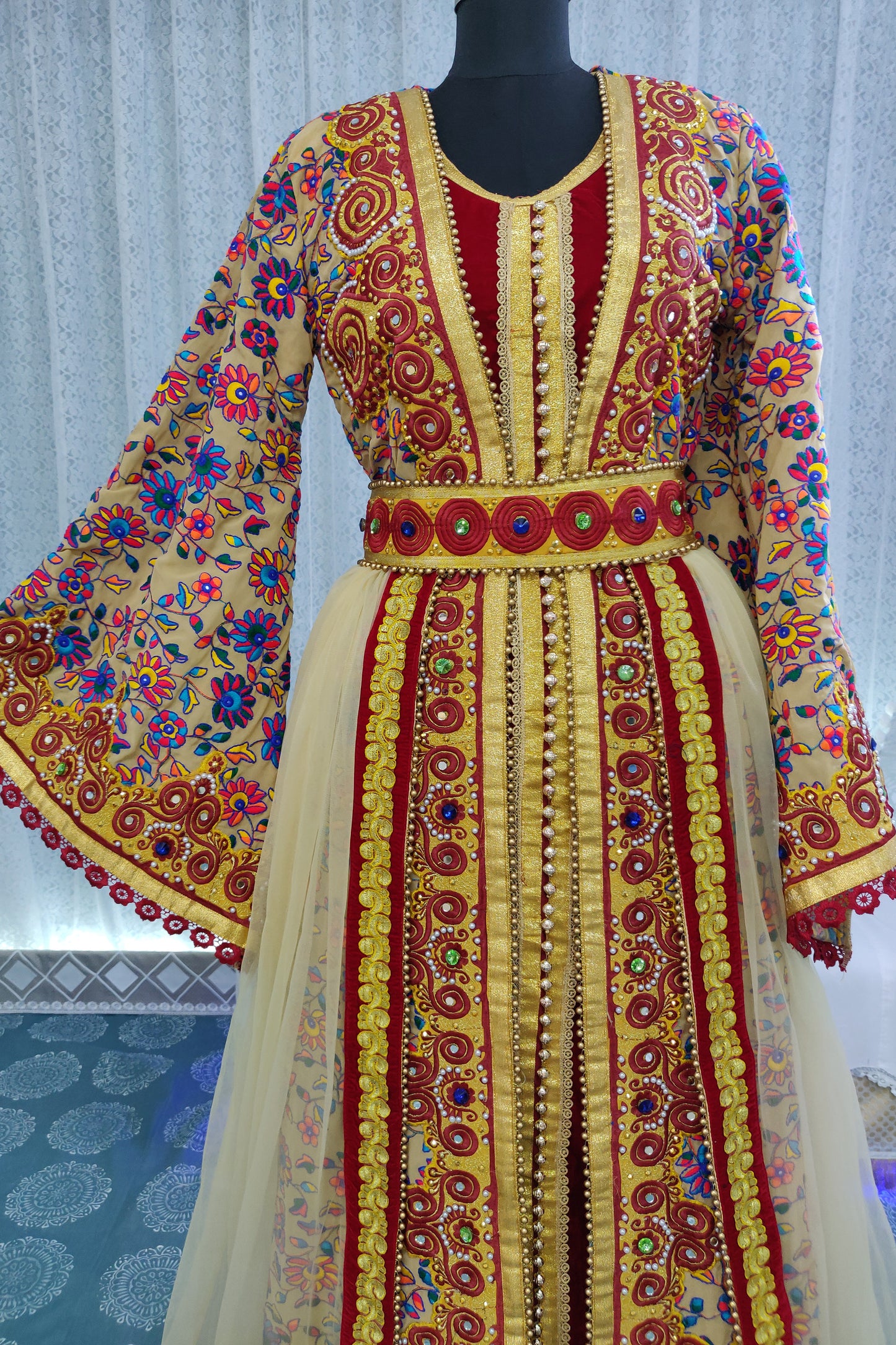 Beige and Maroon Color Moroccan African Caftan