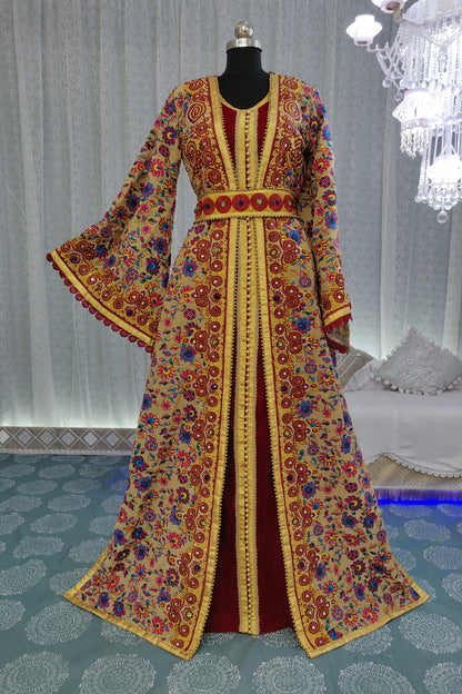 Beige and Maroon Color Moroccan African Caftan