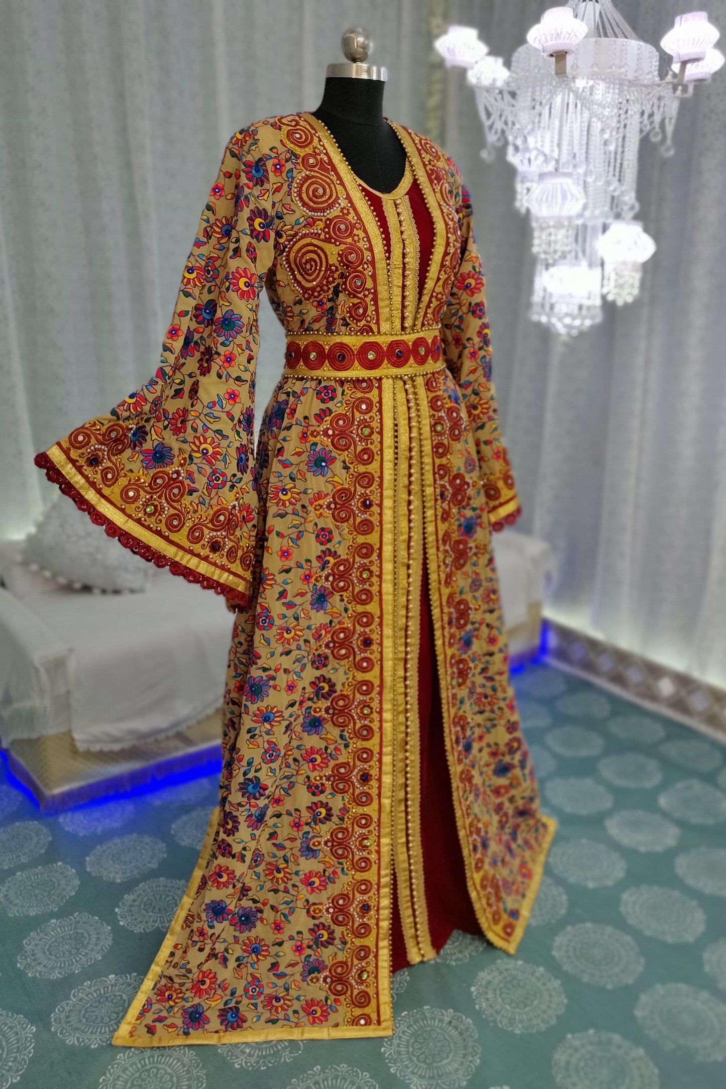 Beige and Maroon Color Moroccan African Caftan