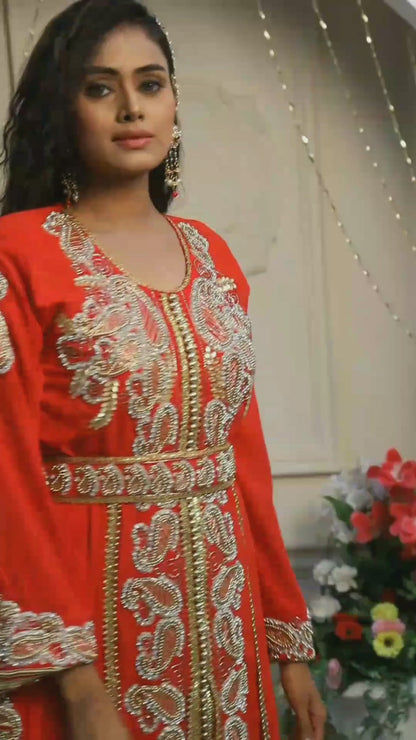 Red Color Moroccan Wedding Kaftan