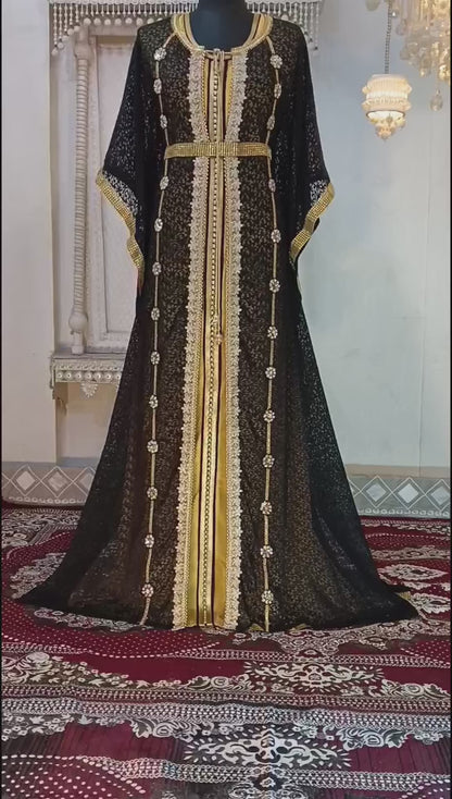 Black and Gold Islamic Wedding Designer Arabic Moroccan Kaftan