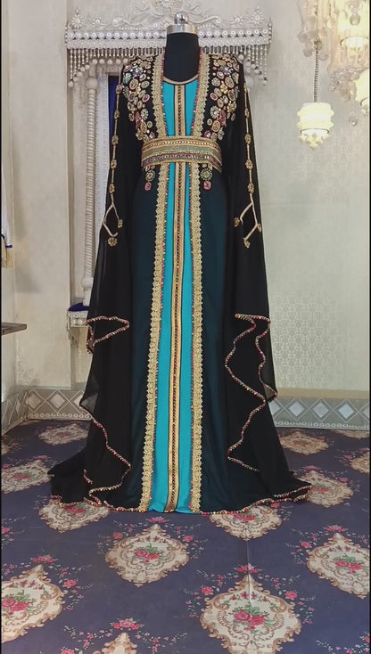 Black and Firozi Wedding Designer Arabic Moroccan Caftan