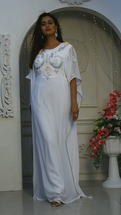 White Womens Party Wear Kaftan