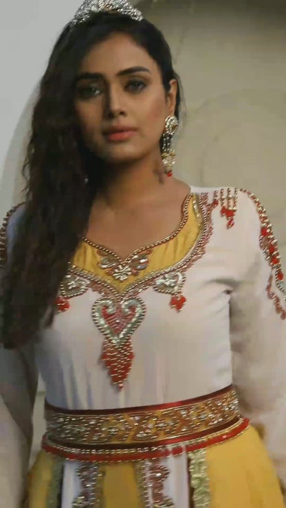 White and Yellow Israeli Kaftan Dress