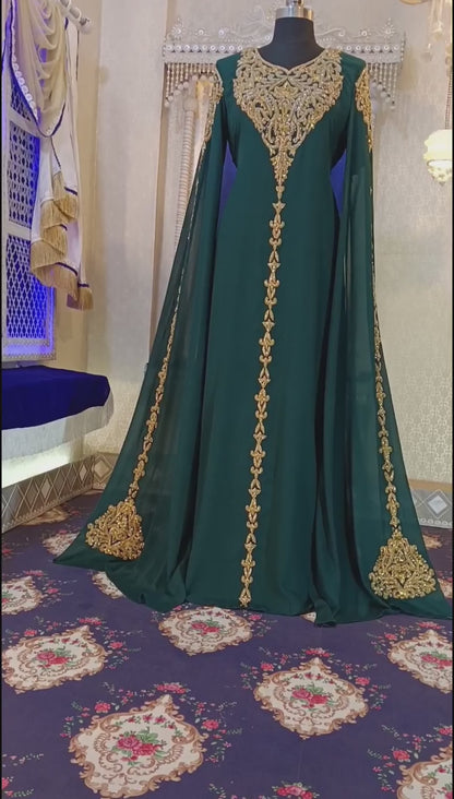 Bottle Green Wedding Arabic Long Sleeve Moroccan Kaftan