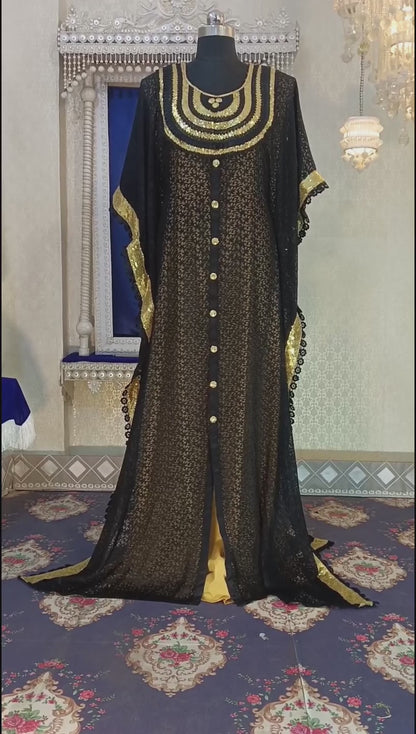 Black and Golden Yellow Designer Takchita Party Wear Wedding Dubai Kaftan