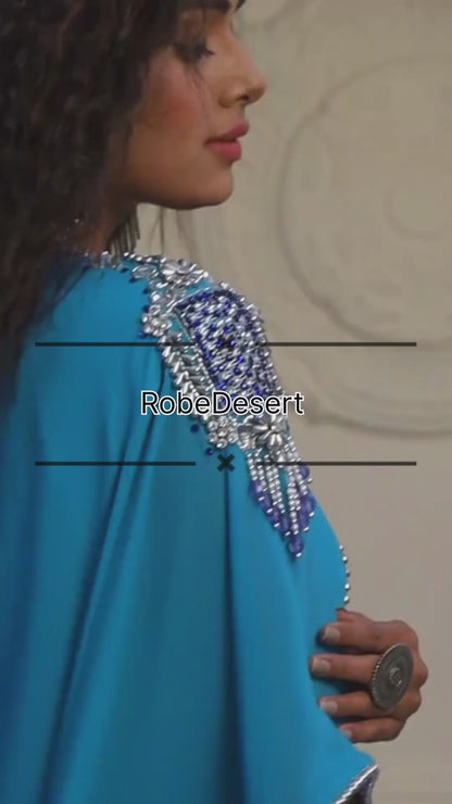 Firozi Georgette Stones Embroidery Kaftan