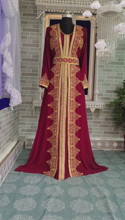 Maroon African Muslim Desinger Kaftan