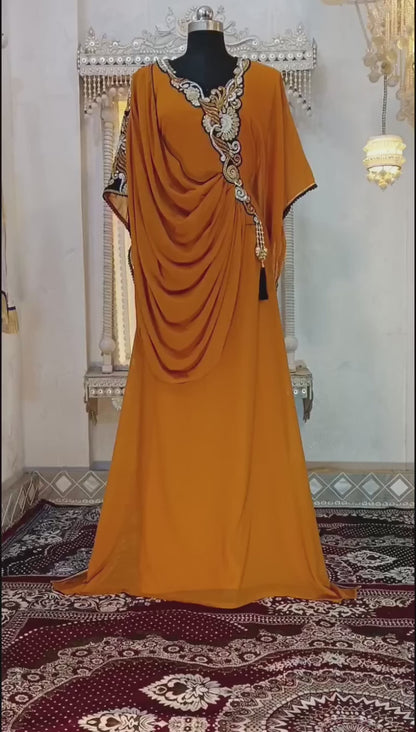 Mustard Color Islamic Party Wear Kaftan Dress