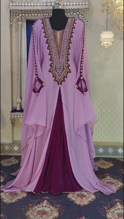 Dull Purple and Violet Designer Arabic Embroidery Kaftan