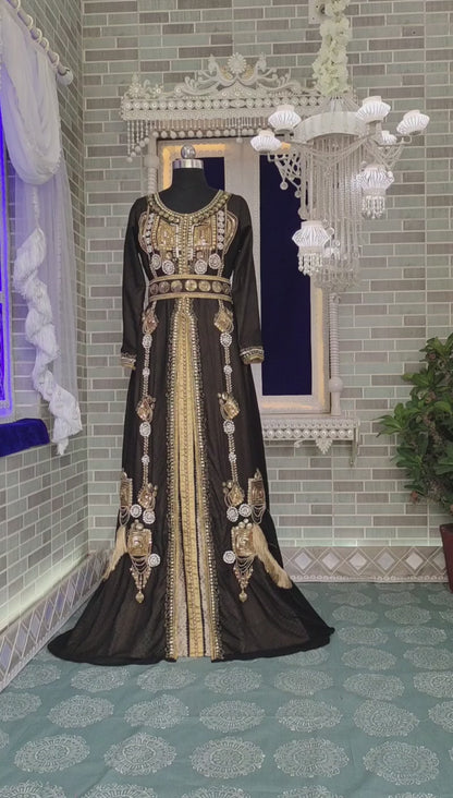 Black And Beige Designer Moroccan Wedding Kaftan