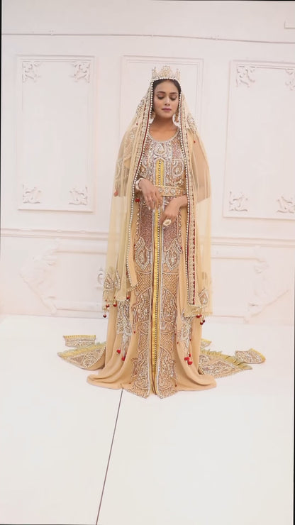 Beige Moroccan Islamic Wedding Kaftan