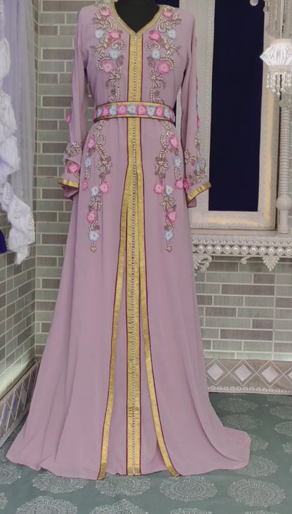 Dull Pink Party Wear Moroccan Kaftan