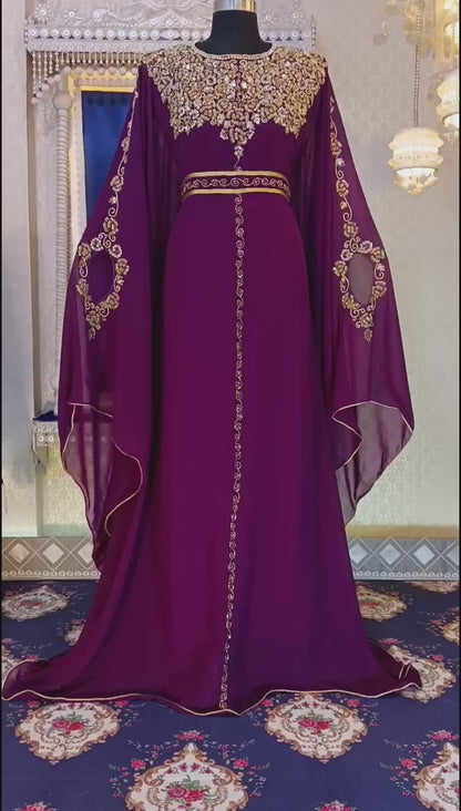 Dark Violet Designer Islamic Wedding Israeli Kaftan