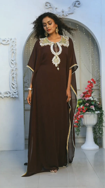 Brown Georgette Takchita Kaftan