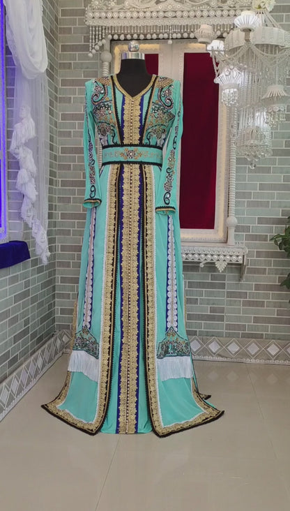Firozi Gleaming Party Wear Georgette Kaftan