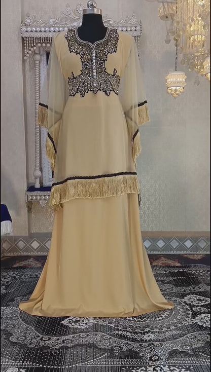 Beige Designer Islamic Party Wear Arabic Wedding Takchita Kaftan