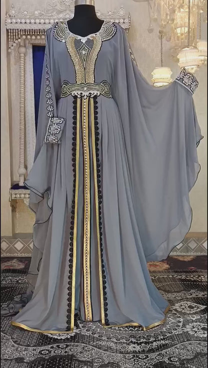 Grey Moroccan Takchita Islamic Kaftan Dress