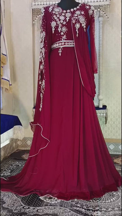 Designer Wedding Arabic Maxi Hand Beaded Party Wear Kaftan