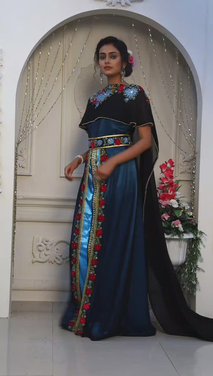 Black and Firozi Islamic Designer Kaftan