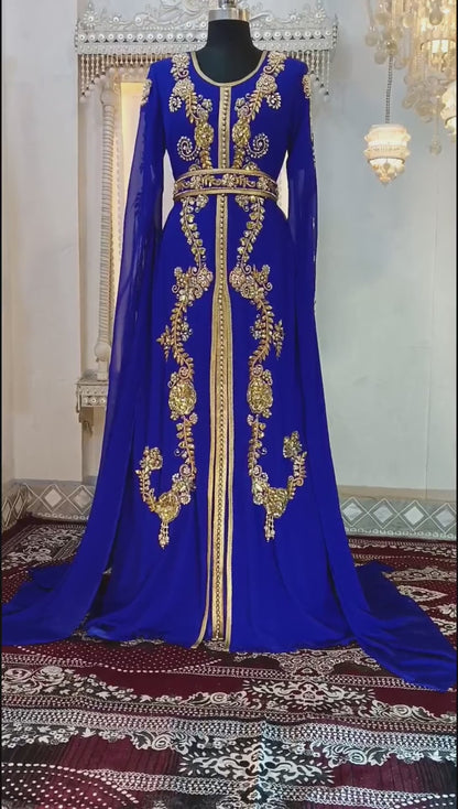 RoyalBlue Designer Moroccan Islamic Wedding Kaftan