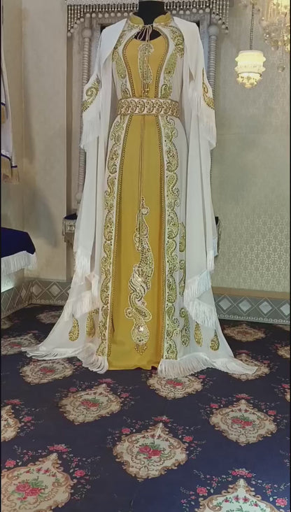 White Unique Designer Wedding Party Wear Moroccan Kaftan