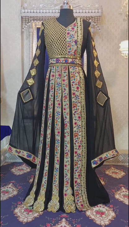 Black and Beige Unique Designer Moroccan Kaftan