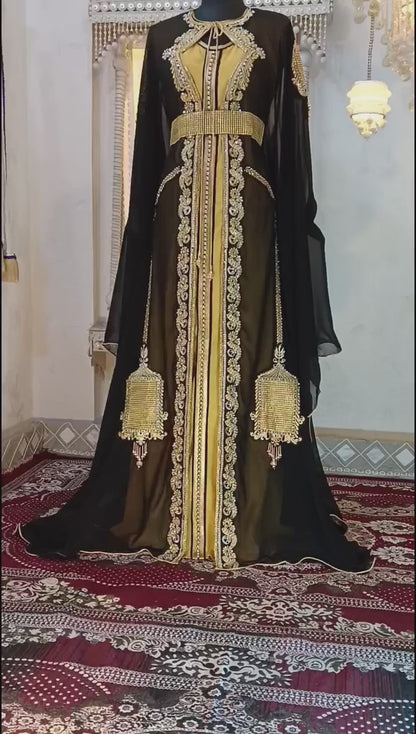 Black and Gold Designer Moroccan Party Wear Wedding Kaftan