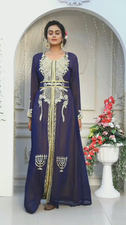 Dark Blue and Golden Yellow Moroccan Saudi Kaftans