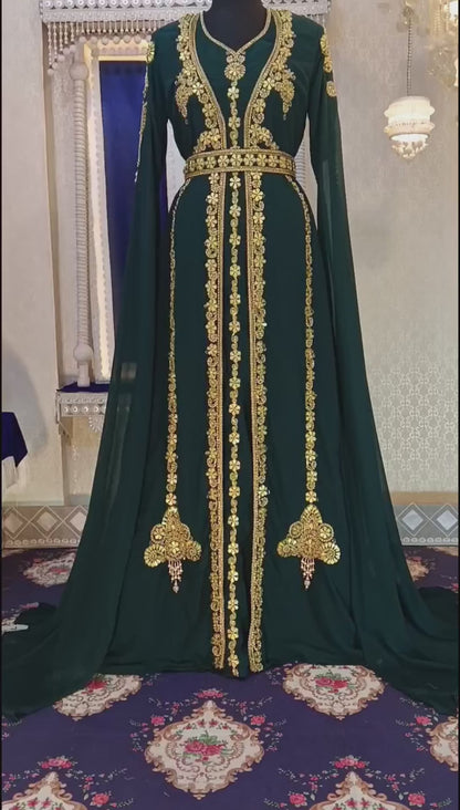 Bottle Green Designer Wedding Moroccan Kaftan