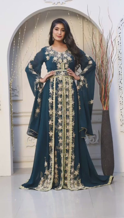 Bottle Green Islamic Wedding Designer Caftan