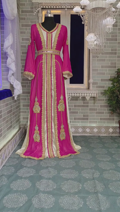 Pink And Ivory Designer Moroccan Wedding Kaftan