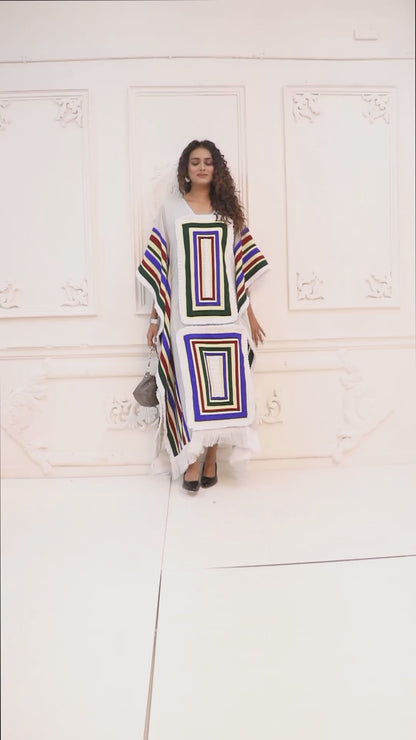 Firozi And Blue Embroidered Moroccan Caftan