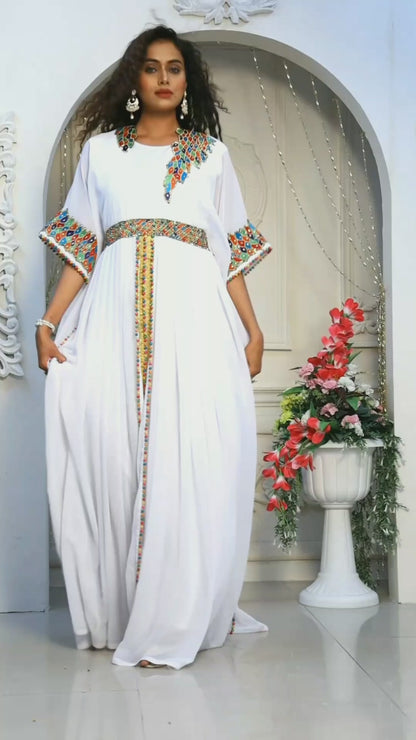 White Moroccan Israeli Kaftan
