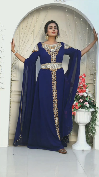 Dark Blue Islamic Moroccan Wedding Kaftan