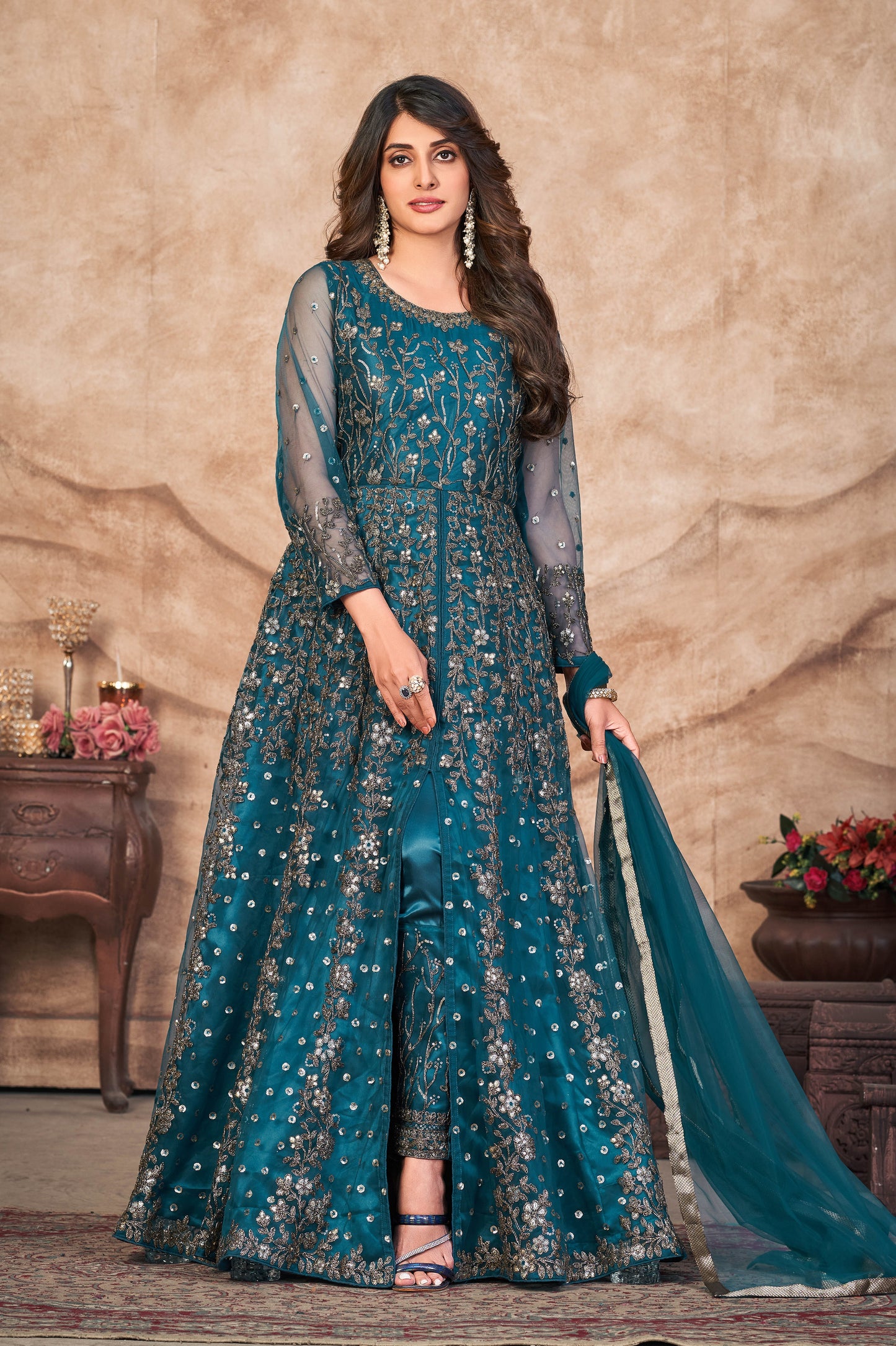 Blue Designer Embroidery Designer Suit