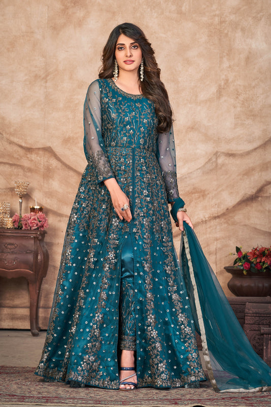 Blue Designer Embroidery Designer Suit