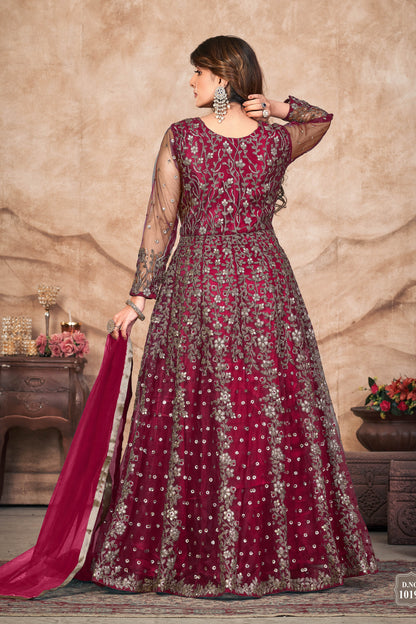 Maroon Partywear Embroidery Anarkali Suit