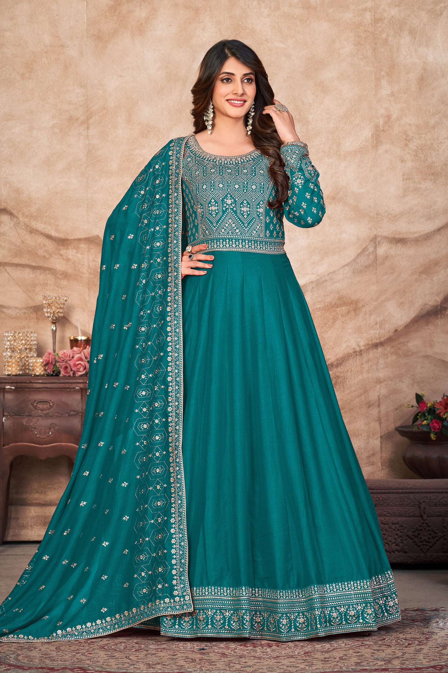 Teal Blue Designer Anarkali Suit