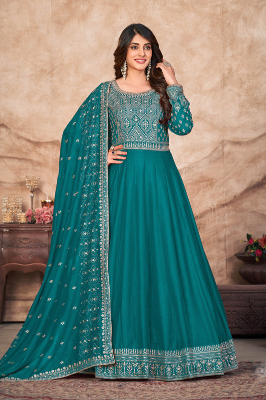 Teal Blue Designer Anarkali Suit