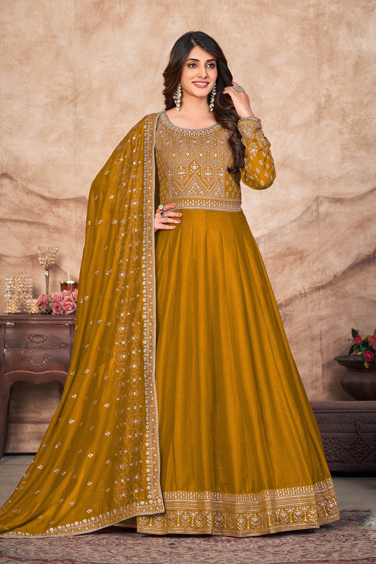 Mustard Designer Anarkali Suit